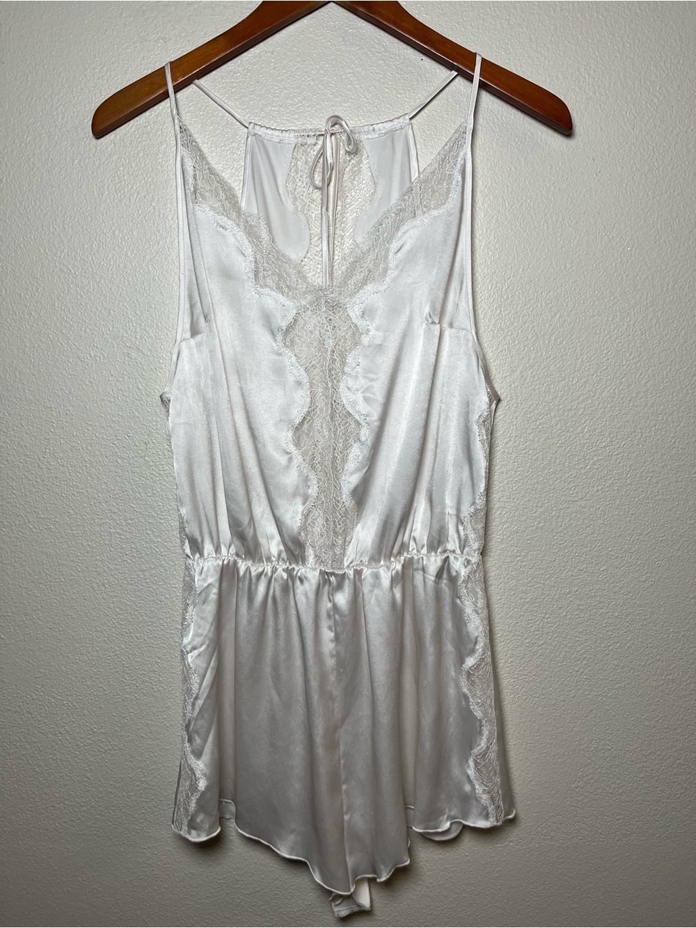 Vintage Victoria's Secret Bridal White Satin & Lace Chemise Romper